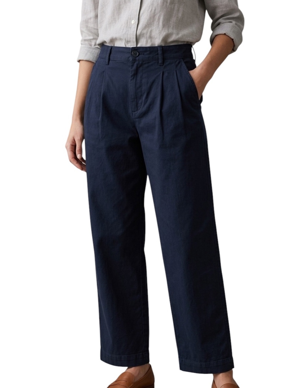 NWOT Free People Women's Size 0 US High Rise Straight Leg Pleated Pants Blue